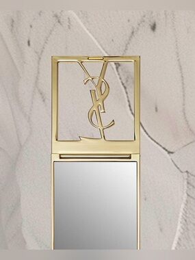 Yves Saint Laurent Gold Rectangular Compact Mirror with Cutout Logo